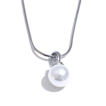 Yhpup Exquisite High Quality Stainless Steel Simulated Pearls Removable Necklace Pendant Waterproof Fashion Daily Jewelry Office