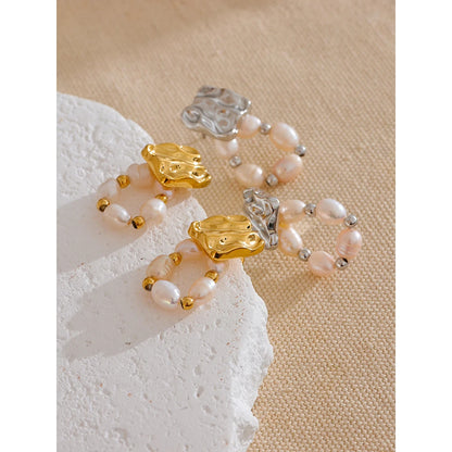 Yhpup High Quality Natural Freshwater Pearl Geometric Fashion Drop Earrings Rust Proof Stainless Steel Elegant Jewelry Gift
