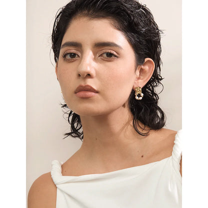 Yhpup High Quality Natural Freshwater Pearl Geometric Fashion Drop Earrings Rust Proof Stainless Steel Elegant Jewelry Gift