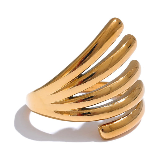 Yhpup Stainless Steel Layered Fashion Finger Ring Water Resistant Metal Chic 18K Gold Platinum PVD Plated Daily Jewelry