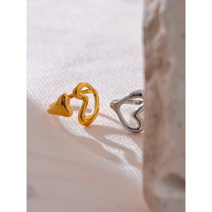 Yhpup Stainless Steel Heart Love Hollow Minimalist Ring Chic 18K PVD Plated Metal Charm Fashion Jewelry бижутерия для женщин