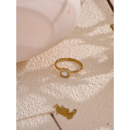 Yhpup Natural Shell Square Thin Fashion Ring 316L Stainless Steel Gold Color Charm Chic Jewelry 18K PVD Plated Waterproof