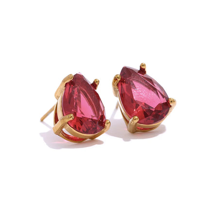 Yhpup Shinny AAA Cubic Zirconia Stainless Steel Water Drop Stud Earrings Women 18k Gold Plated Waterproof Fashion Bling Jewelry