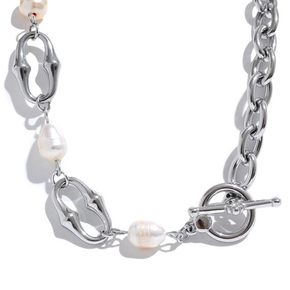 Yhpup 316l Stainless Steel Natural Pearl Chain Toggle-Clasps Bracelet Bangle for Women Elegant Fashion Jewelry Bijoux Waterproof