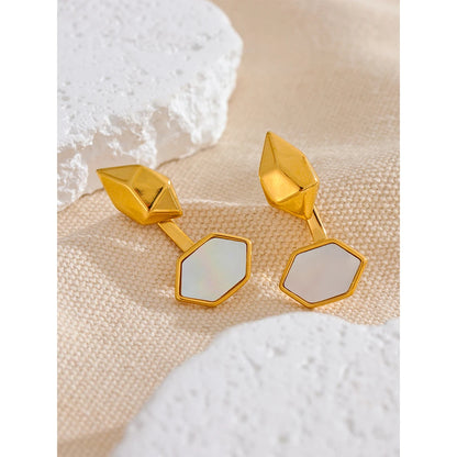 Yhpup Stylish Unique Design Stainless Steel Shell Geometric Drop Earrings Fashion Chic Jewelry Tarnish Resistant 18K PVD Plated