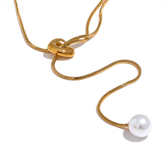 Yhpup 316l Stainless Steel Long Chain Heart Pendant Passed Chest Necklace Imitation Pearls Fashion Gold Silver Color Jewelry