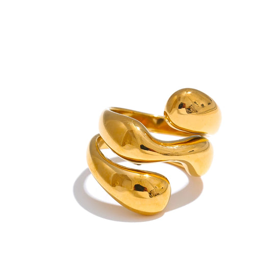 Yhpup 678# New Irregular Stainless Steel Golden Ring for Women Stylish Unique Texture Metal Distinctive Finger Jewelry Gift