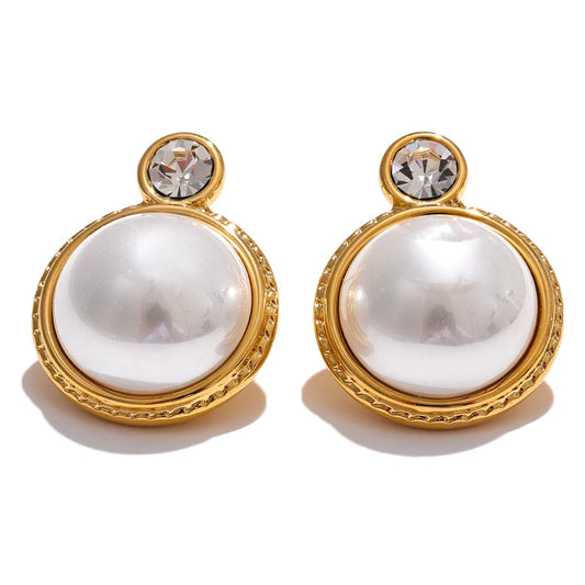 Yhpup Waterproof Korean Style Zirconia Imitation Pearls Stud Earrings Stainless Steel Elegant Daily Classic Fashion Jewelry