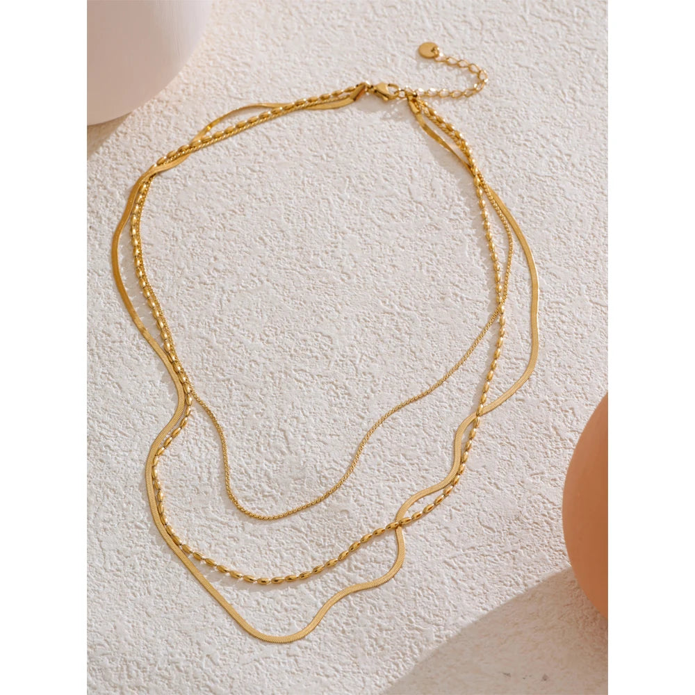 Yhpup High Quality Minimalist Stainless Steel Layered Stacking Fashion Chain Necklace Waterproof Basic Classic Trendy Jewelry