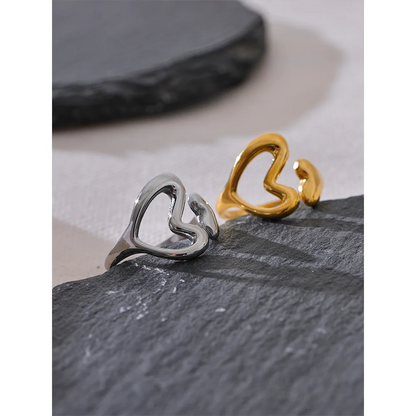 Yhpup Stainless Steel Heart Love Hollow Minimalist Ring Chic 18K PVD Plated Metal Charm Fashion Jewelry бижутерия для женщин