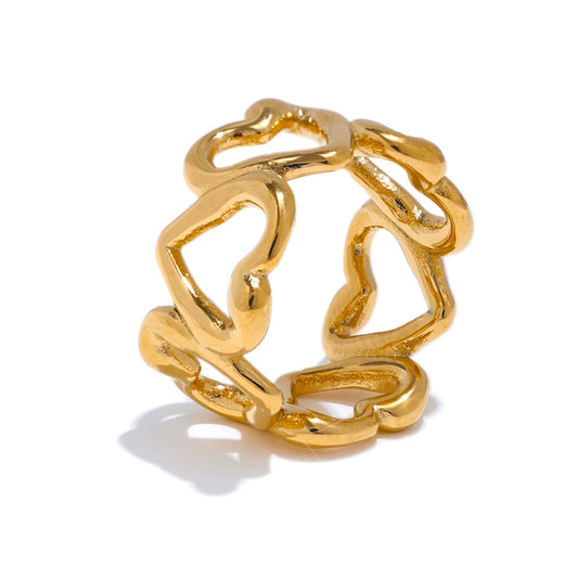 Yhpup Stylish Unique Stainless Steel Heart Love Hollow Ring Water Resistant Metal Attractive Daily Finger Jewellery 202