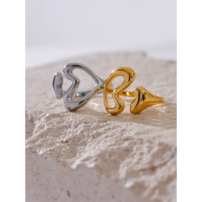 Yhpup Stainless Steel Heart Love Hollow Minimalist Ring Chic 18K PVD Plated Metal Charm Fashion Jewelry бижутерия для женщин