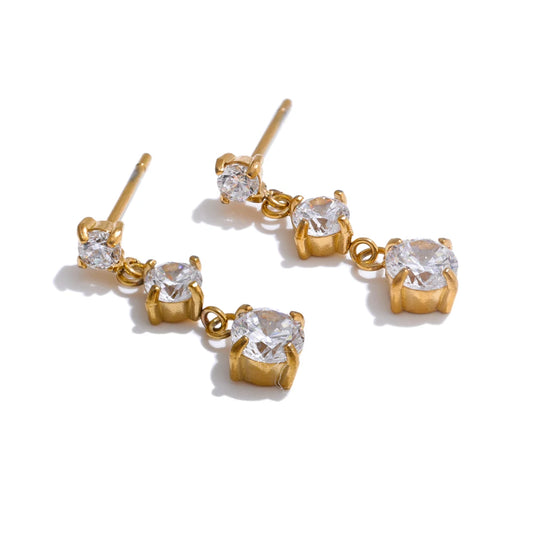 Yhpup Delicate Bling Cubic Zirconia Small Square Drop Earrings High-Grade Stainless Steel Waterproof Fashion Gift 316L Jewelry