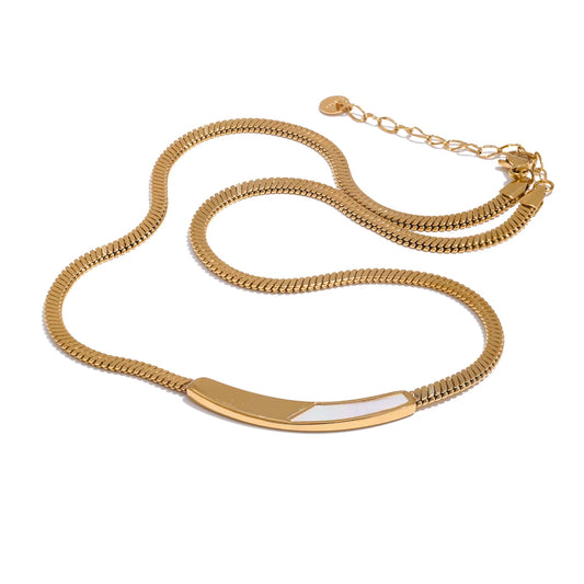 Yhpup Exquisite Chain Stainless Steel Natural Shell Collar Necklace Tarnish Resistant 18K PVD Plated Stylish Daily Jewelry Gift