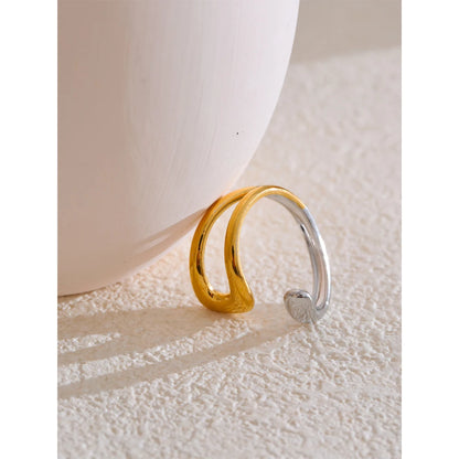 Yhpup Stainless Steel Geometric Hollow Adjustable Double Color Ring Waterproof Finger Jewelry Wholesale Gift