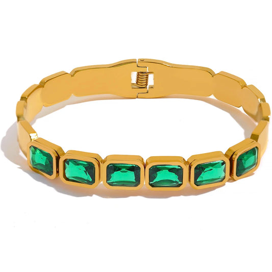 Yhpup Bling Green White Cubic Zirconia Bracelet Bangle Stainless Steel Waterproof Trend High Quality Fashion Jewelry Women Party