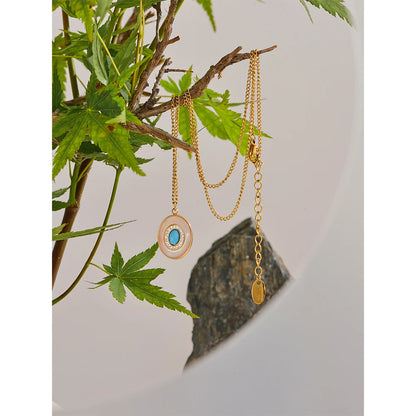 Yhpup Fashion Natural Shell Stone Cubic Zircon Chic Pendant Necklace Vintage Stainless Steel Waterproof Luxury Jewelry Gift
