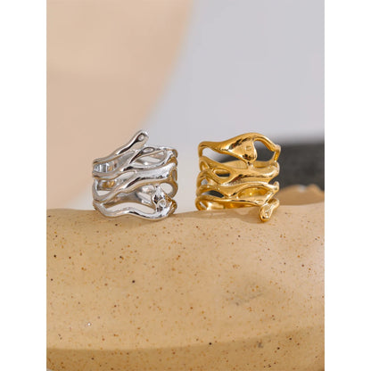 Yhpup 6789# Trendy 316L Stainless Steel Layered Hollow Geometric Wide Ring Gold Silver Color 18K PVD Plated Fashion Jewelry Gift