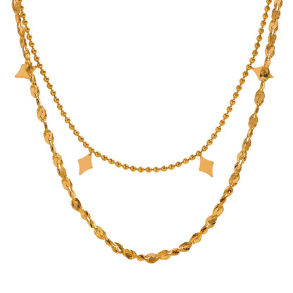 Yhpup Stylish Layered Chain Stainless Steel Necklace 18K Gold Plated Texture Waterproof Trendy Korean Thin Chain Jewelry Women