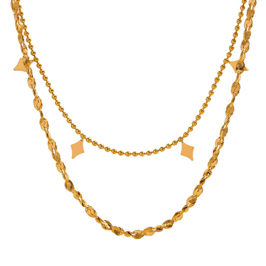 Yhpup Stylish Layered Chain Stainless Steel Necklace 18K Gold Plated Texture Waterproof Trendy Korean Thin Chain Jewelry Women