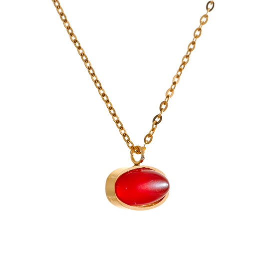 Yhpup Stainless Steel Red Agate Natural Stone Chic Pendant Necklace Trendy Collar 18K Golden PVD Plated Charm Jewelry Waterproof