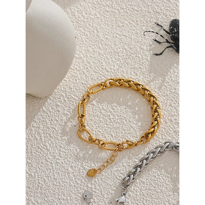 Yhpup Fashion Stainless Steel Metal Chain Statement Bracelet Bangle 18K Gold Waterproof Plated Jewelry Bijoux Femme