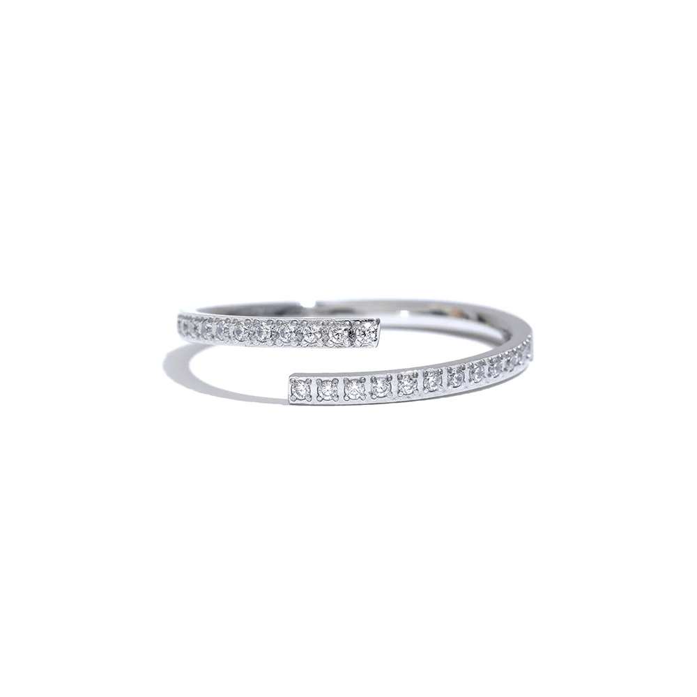Yhpup Exquisite Minimalist Cubic Zirconia Stainless Steel Open Ring Women Chic Korean Fashion Golden Waterproof Finger Jewelry