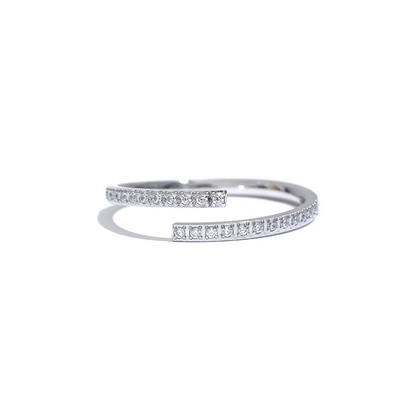 Yhpup Exquisite Minimalist Cubic Zirconia Stainless Steel Open Ring Women Chic Korean Fashion Golden Waterproof Finger Jewelry
