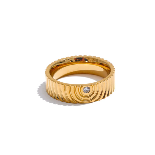 Yhpup 6789# Arrival Stainless Steel Round Striped Zircon Ring High Quality Minimalist Finger Fashion Jewelry Bijoux Femme