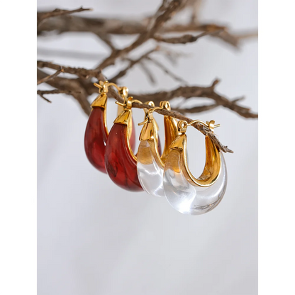Yhpup Fashion Stainless Steel Acetic Acid Resin Hollow Chunky Hoop Earrings for Women Prevent Allergy Charms Jewelry Party Gift