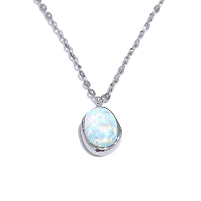 Yhpup Exquisite Stylish Processed Opal Stone Minimalist Small Chic Pendant Necklace 18k Gold Plated Jewelry for Women Gift