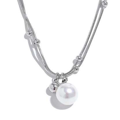 Yhpup Elegant Imitation Pearls Stainless Steel Round Beads Chain Pendant Necklace for Women Gold Silver Color Korean Jewelry