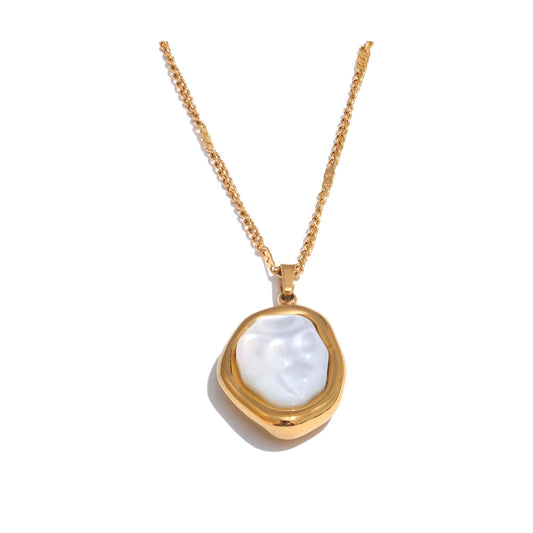 Yhpup 316L Stainless Steel Thicker Natural Shell Chic Pendant Necklace 18K Gold Color High Quality Delicate Collar Jewelry Gift