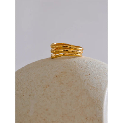 Yhpup 678# Distinctive Stainless Steel Metal Geometric Layered Hollow Golden Ring Charm Trendy Daily Jewelry Accessories