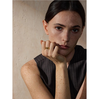 Yhpup 678# Distinctive Stainless Steel Metal Geometric Layered Hollow Golden Ring Charm Trendy Daily Jewelry Accessories