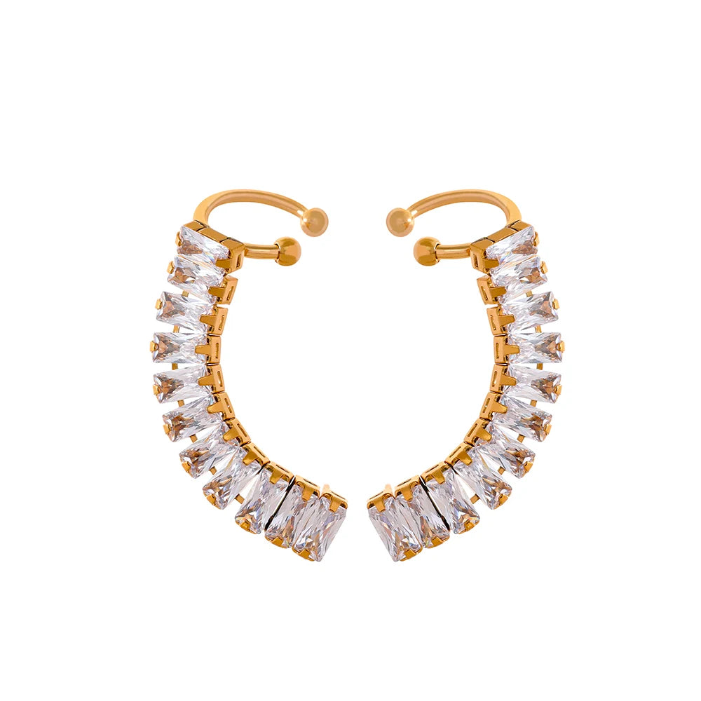 Yhpup Exquisite Luxury Bling Cubic Zirconia 18K Gold Plated Stainless Steel Ear Clip Earrings Stylish Charm Jewelry Women