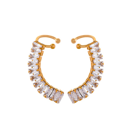 Yhpup Exquisite Luxury Bling Cubic Zirconia 18K Gold Plated Stainless Steel Ear Clip Earrings Stylish Charm Jewelry Women