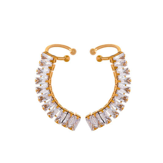 Yhpup Exquisite Luxury Bling Cubic Zirconia 18K Gold Plated Stainless Steel Ear Clip Earrings Stylish Charm Jewelry Women