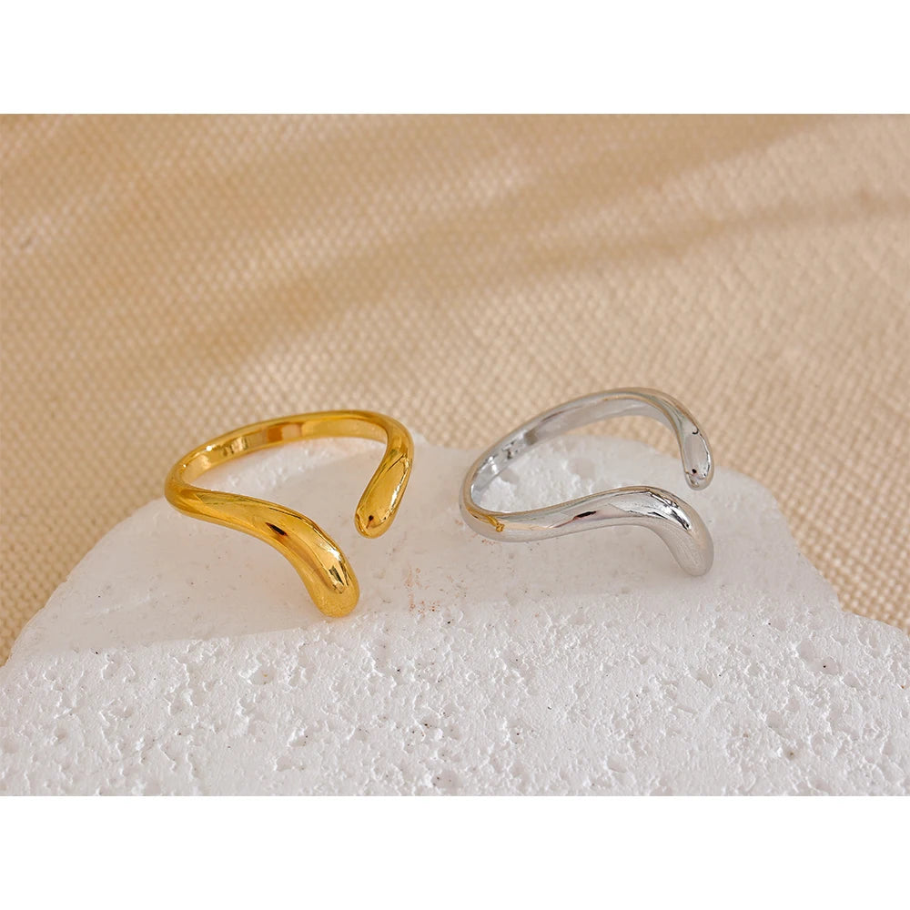 Yhpup Minimalist New Style Stainless Steel Open Chic Adjustable Ring Fashion Thin Finger Korean High Quality Jewelry 18K Golden