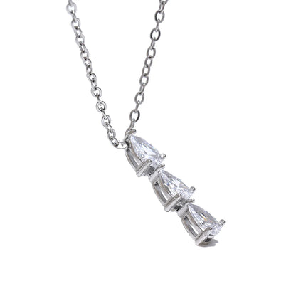 Yhpup Delicate Shiny Cubic Zirconia Water Drop Collar Necklace Pendant Stainless Steel Fashion Sweet Chic Jewelry Gift