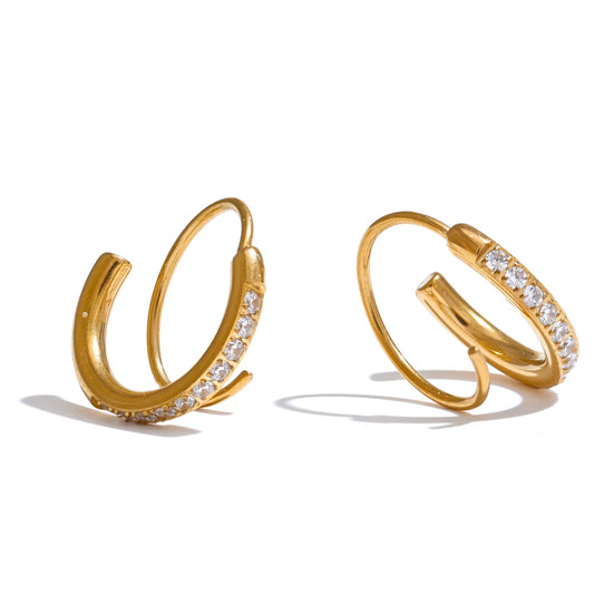 Yhpup Stainless Steel Fashion Tiny Exquisite Cubic Zirconia Twisted Hoop Earrings Waterproof Personality Jewelry for Women New