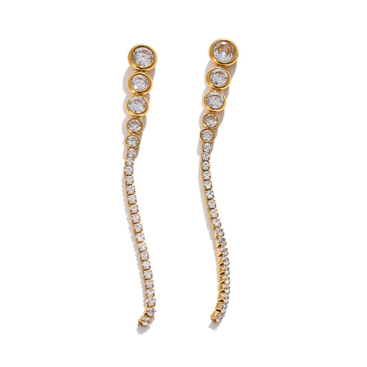 Yhpup Exquisite Bling Cubic Zirconia CZ Long Chain Hanging Earrings New Stainless Steel Delicate Waterproof  Party Drop Jewelry