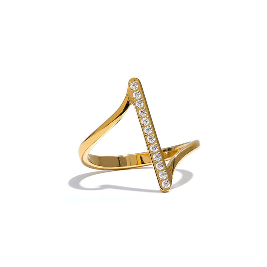 Yhpup Stylish Unique Stainless Steel Geometric Twisted CZ Chic Ring Delicate Shiny Cubic Zirconia Minimalist Daily Charm Jewelry