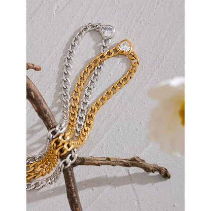 Yhpup Stainless Steel Golden Chain Link Heart Bling Zirconia Pendant Necklace 18K PVD Plated Waterproof Fashion Jewelry Unisex
