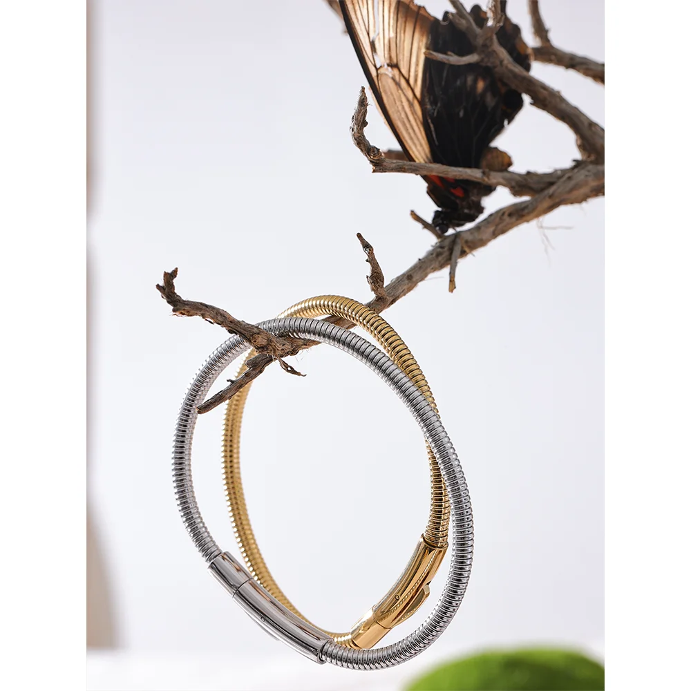 Yhpup 316 Stainless Steel Chain Statement Bracelet Bangle 18K PVD Plated Water Resistant Trendy Daily Jewelry Accessories Gift