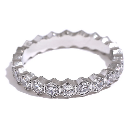 Yhpup Exquisite White Cubic Zirconia Bling Stainless Steel Classic Thin Chic Ring Luxury Engagement Wedding Fashion Jewelry Gift