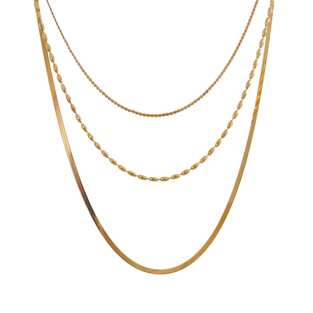 Yhpup High Quality Minimalist Stainless Steel Layered Stacking Fashion Chain Necklace Waterproof Basic Classic Trendy Jewelry