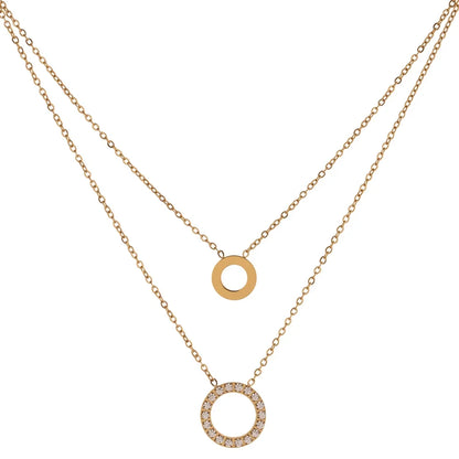 Yhpup New Stainless Steel брелок Exquisite Round Hollow Layered Chain Necklace  Delicate Shiny Cubic Zirconia Choker Necklace