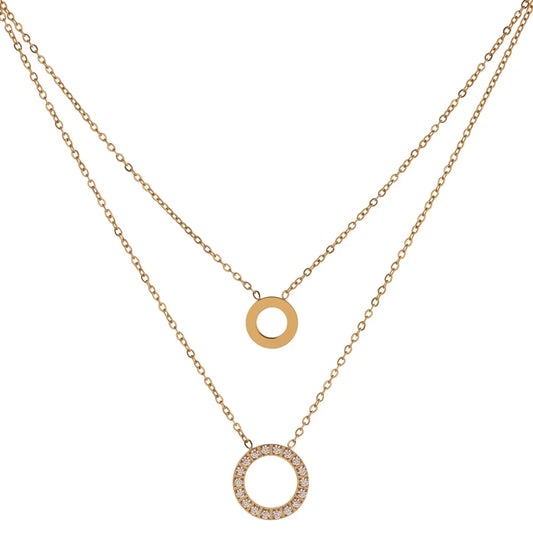 Yhpup New Stainless Steel брелок Exquisite Round Hollow Layered Chain Necklace  Delicate Shiny Cubic Zirconia Choker Necklace