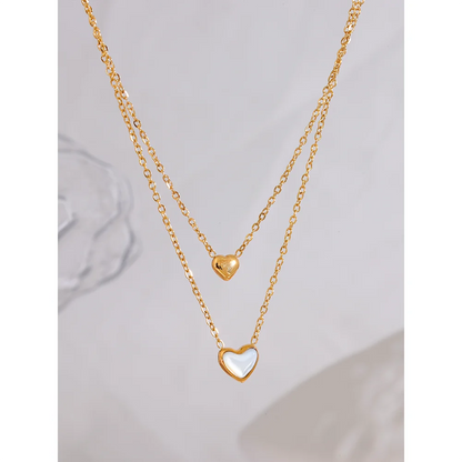 Yhpup Super Chic Stainless Steel Heart Natural Shell Pendant Double Layered Necklace Exquisite Chain Korean Jewelry Women Gift